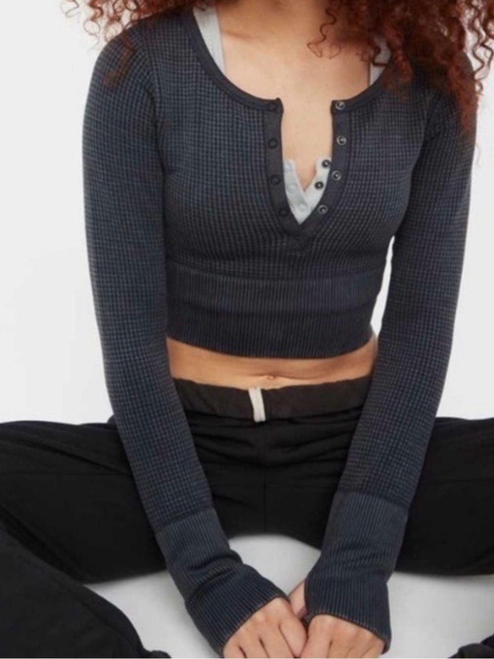Offline by Aerie Charcoal Textured Knit Top size medium